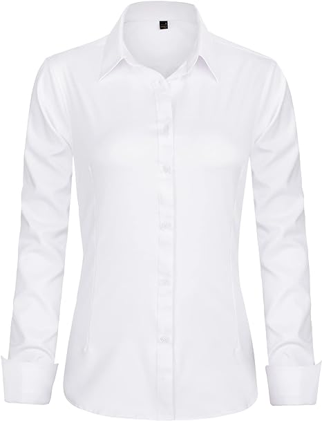 Women's dress shirt Long sleeve button up shirt Wrinkle-free solid color work shirt