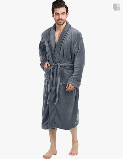 Luxury men's shawl collar wool bathrobe Long spa robe