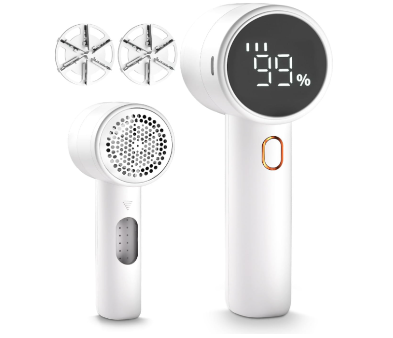 Fabric shaver, rechargeable pile remover, electric portable sweater remover, 3-speed, 6-blade, digital LED display to remove pilling from clothing, furniture, sweaters, sofas, blankets