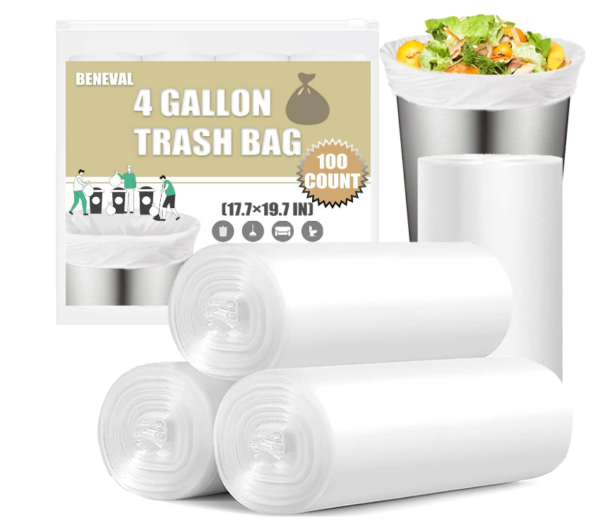 Small trash bag 4 gallon - 100 4 gallon trash bags, small trash bags for office bedroom bathroom trash bags, small white 4 gallon trash liner
